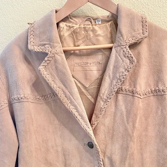Preston & York Lg Genuine Suede Western/ Rockabilly Jacket Blazer Tan Whipstitch - Picture 4 of 14
